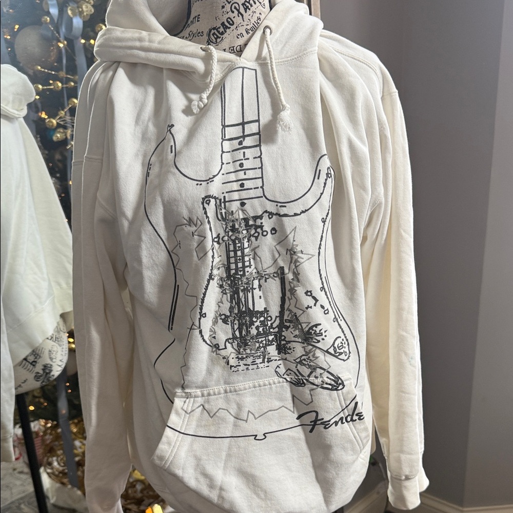 Fender White Hoodie with Guitar Design